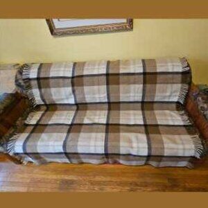 Vintage, traditional, woven wool, fringed blanket, picnic blanket, throw, browns